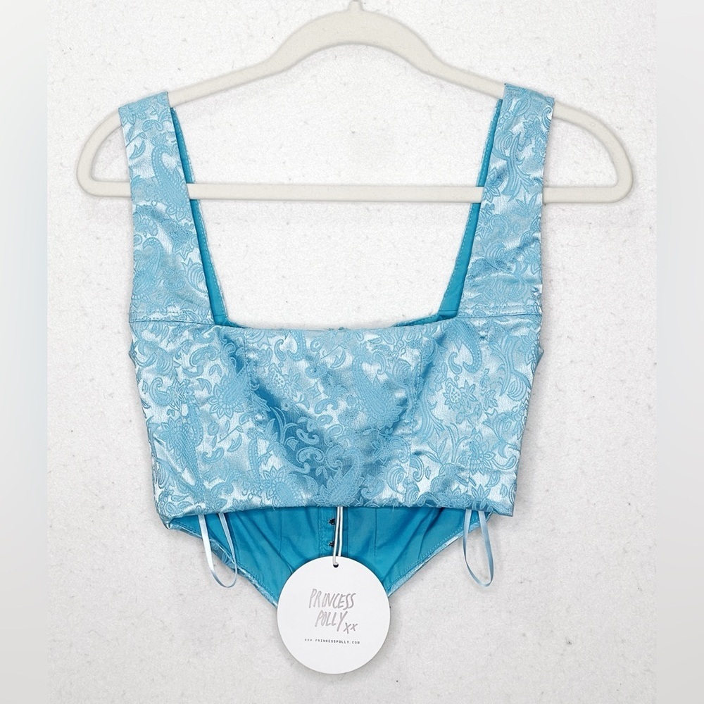 Princess Polly Day Dreaming Top Blue Paisley Print Satin Corset Size 4 - Picture 4 of 7